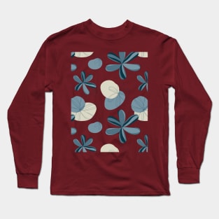 Blue Cream Flower Line Long Sleeve T-Shirt